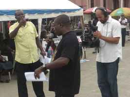 Celestine Addressing the people at aggrey Road on WHD 2010